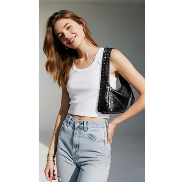 Black Studded Leather Shoulder Bag - Picture 3 of 13